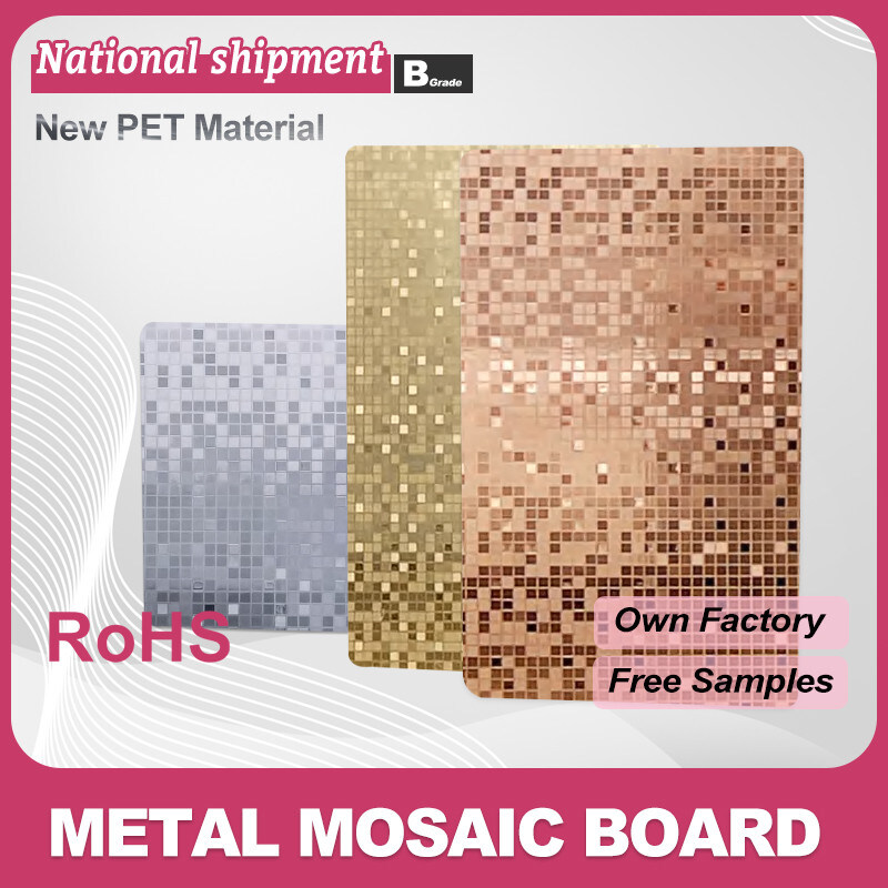 가정용 벽 장식 대나무 석탄 보드 수분 방지 PET 금속 모자이크 벽 패널