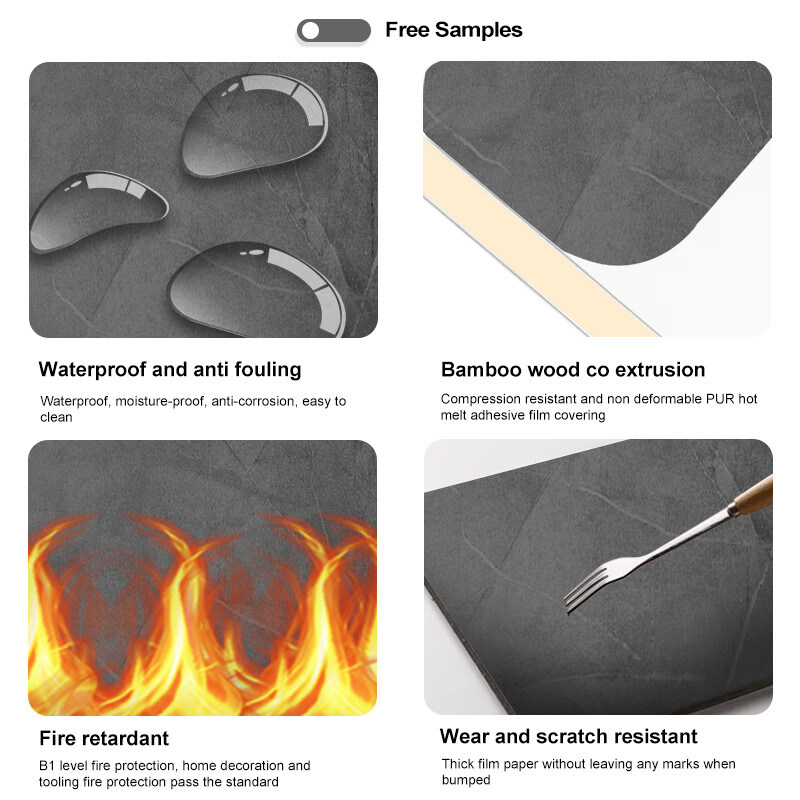 5mm / 8mm 인테리어 장식 PVC 대리석 엽 Bambu Charcoal Wall Board